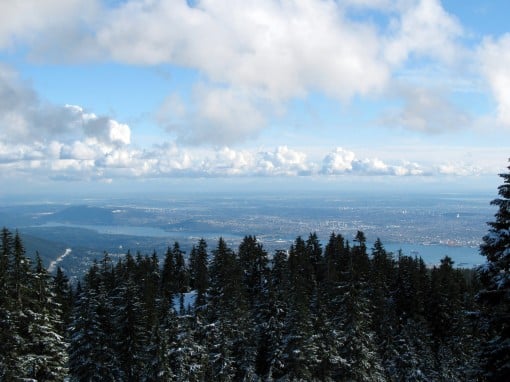 A view of Vancouver while snowshoeing along the trail to Hollyburn Mountain