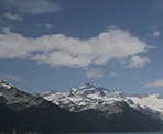 The view of Garibaldi Lake looking out over the turquoise water towards the glacier