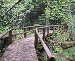 A wooden bridge crossing along the trail around Shadow Lake