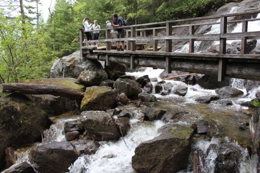Wooden bridge along the Baden Powell in North Vancouver