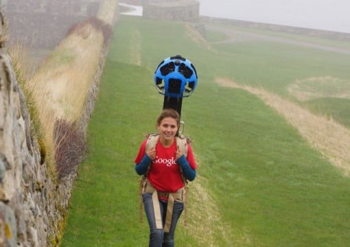 A Google Canada employee walks through the Fortress of Louisbourg in Nova Scotia