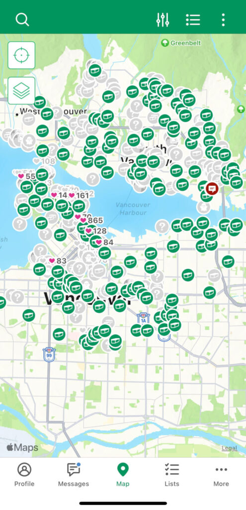 Geocache Locations in Vancouver, BC