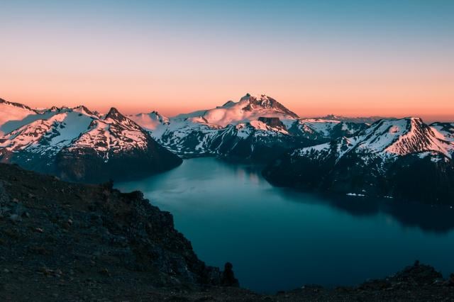 Sunset at Panorama Ridge, looking over Garibaldi Lake