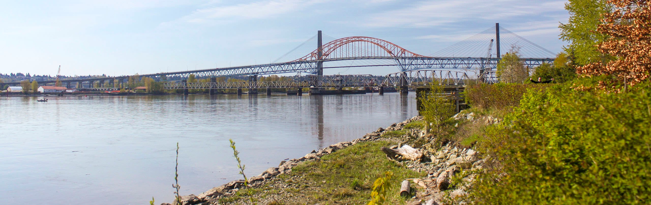 A view along the Fraser River towards the Pattulo Bridge in New Westminster
