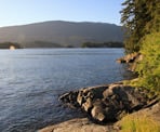A view looking across the entrance to Indian Arm towards Deep Cove and Mount Seymour