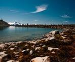 The scenic Blackcomb Lake surrounded by picturesque mountains