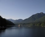 View of the Capilano Reservoir and the Lions in the distance from Cleveland Dam