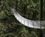 The suspension bridge crossing in front of Cascade Falls northeast of Mission, BC