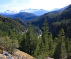 A view of the Cheakamus Canyon and Tanatalus Mountain Range along the Sea To Sky Trail