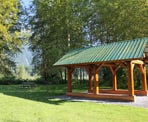 The covered picnic area at Cheam Lake Wetlands in Chilliwack, BC