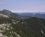 The view of Cornett Lake from the top of Coliseum Mountain in Lynn Headwaters Regional Park