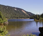 A view of Conflict Lake from the shoreline in the Callaghan Valley