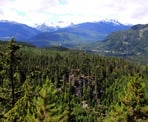 A photo from a viewpoint along the Crater Rim Trail looking towards the Sea To Sky Highway