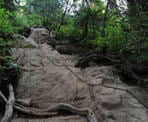 A chain over some steep rock, used to climb down into Crown Pass