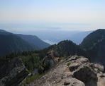 A view from Crown Mountain looking towards Vancouver on a hazy day