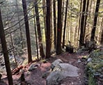 The steep trail down to Davis Lake north of Mission, BC