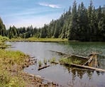 A view of the floating bridge over Devil's Lake in Mission, BC