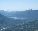 A zoomed in view of Cultus Lake from the top of Elk Mountain in Chilliwack, BC