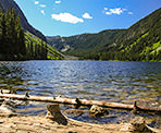 A view from the shoreline of Falls Lake in the Coquihalla Recreation Summit Area