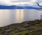 The top of the lighthouse from the rocks at the end of the trail along Francis Point