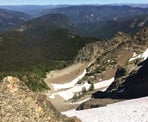A view looking down from one of the ridges along the trail to Frosty Mountain