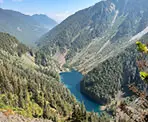 A view of Lindeman Lake as you ascend the Goat Ridge Trail