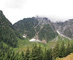 Clouds cover the high mountain peaks around Golden Ears