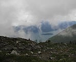 Clouds obscure the view from Panorama Ridge of Pitt Lake near Golden Ears