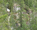 A view of High Falls Creek waterfall as it cascades over the edge of the steep cliff