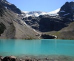 A view looking across Upper Joffre Lakes at Matier Glacier