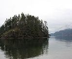 A view from Jug Island Beach looking past the island, north into Indian Arm