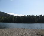 A view from the rocky beach at Killarney Lake on Bowen Island