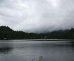 A view of Levette Lake with the cabins in the distance