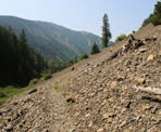 The rock slide just before rounding the corner to Thunder Lake