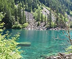 The turqoise colour of Lindeman Lake in Chilliwack, BC