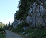 Hiking up the gravel road behind Grouse Mountain towards the backcountry trails