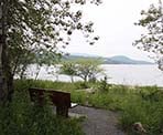 One of several benches at viewpoints in the Maplewood Flats Conservation Area in North Vancouver