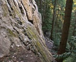 The steep section of trail follows near the rock faces