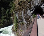 A bridge crossing and the raging Coquihalla River below