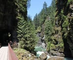 The Coquihalla River can be seen in the canyon alongside the bridges near Othello Tunnels