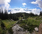 The Skywalk South Route enters the alpine above the clouds covering Whistler below