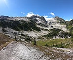 A view from a rocky outcrop of Rainbow Mountain from the Skywalk South Trail