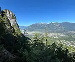 A viewpoint along the Slhanay Peak Trail that looks over Squamish and the Stawamus Chief