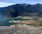 The view looking down towards the docks near Squamish from the Stawamus Chief