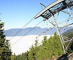 The top of the Grouse Mountain Skyride on a foggy day in the city