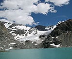 The glacier at the far end of Wedgemount Lake in Garibaldi Provincial Park